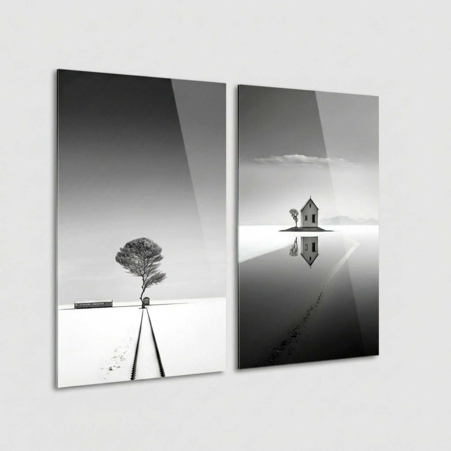 Sonsuz Yolculuk Minimal Cam Dikey 2'li Set Cam Tablo
