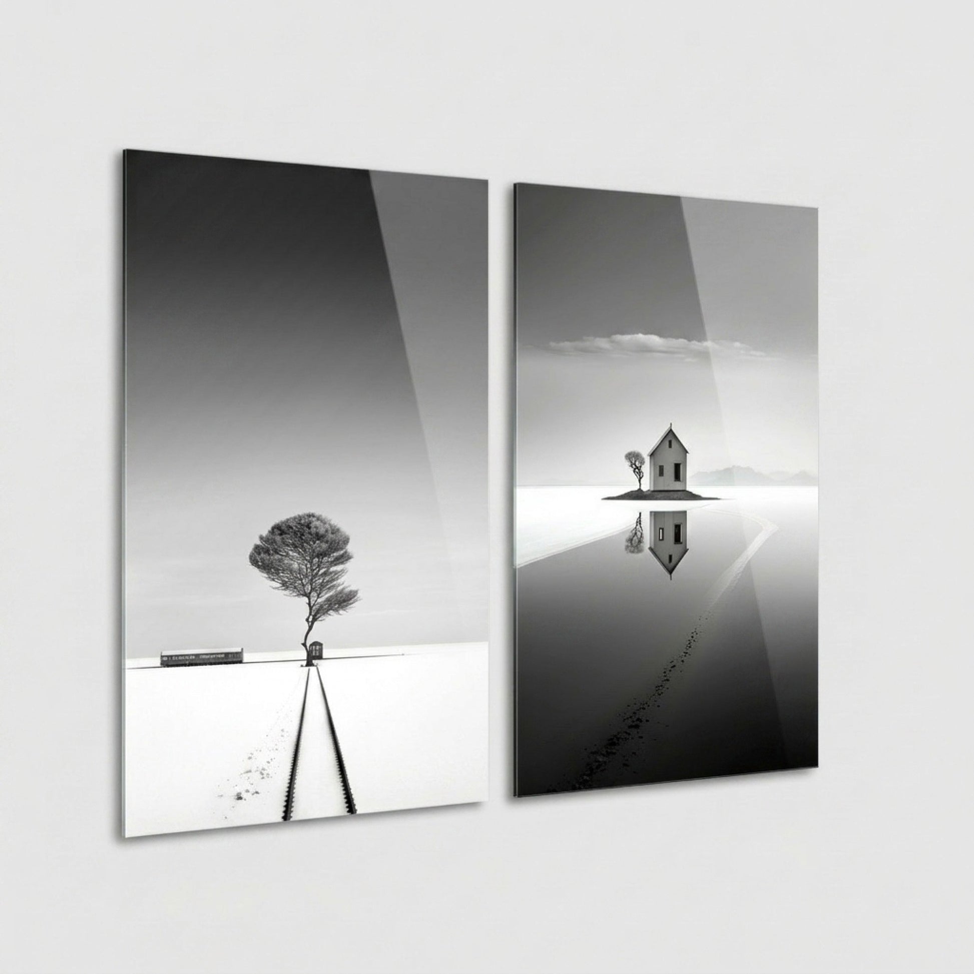 Sonsuz Yolculuk Minimal Cam Dikey 2'li Set Cam Tablo