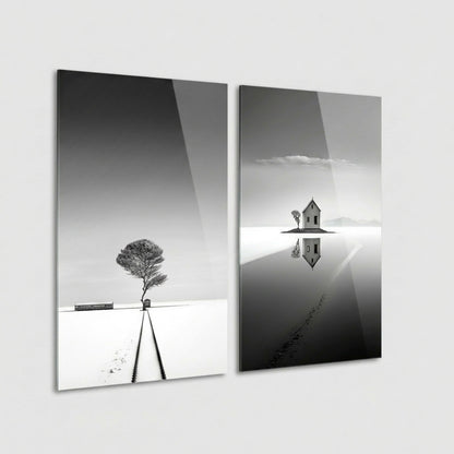 Sonsuz Yolculuk Minimal Cam Dikey 2'li Set Cam Tablo
