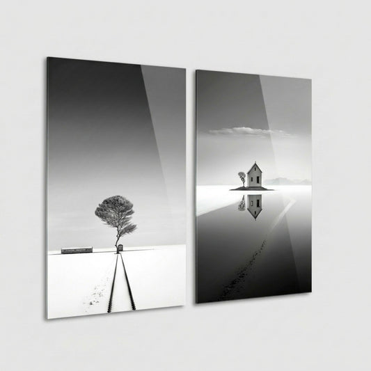 Sonsuz Yolculuk Minimal Cam Dikey 2'li Set Cam Tablo