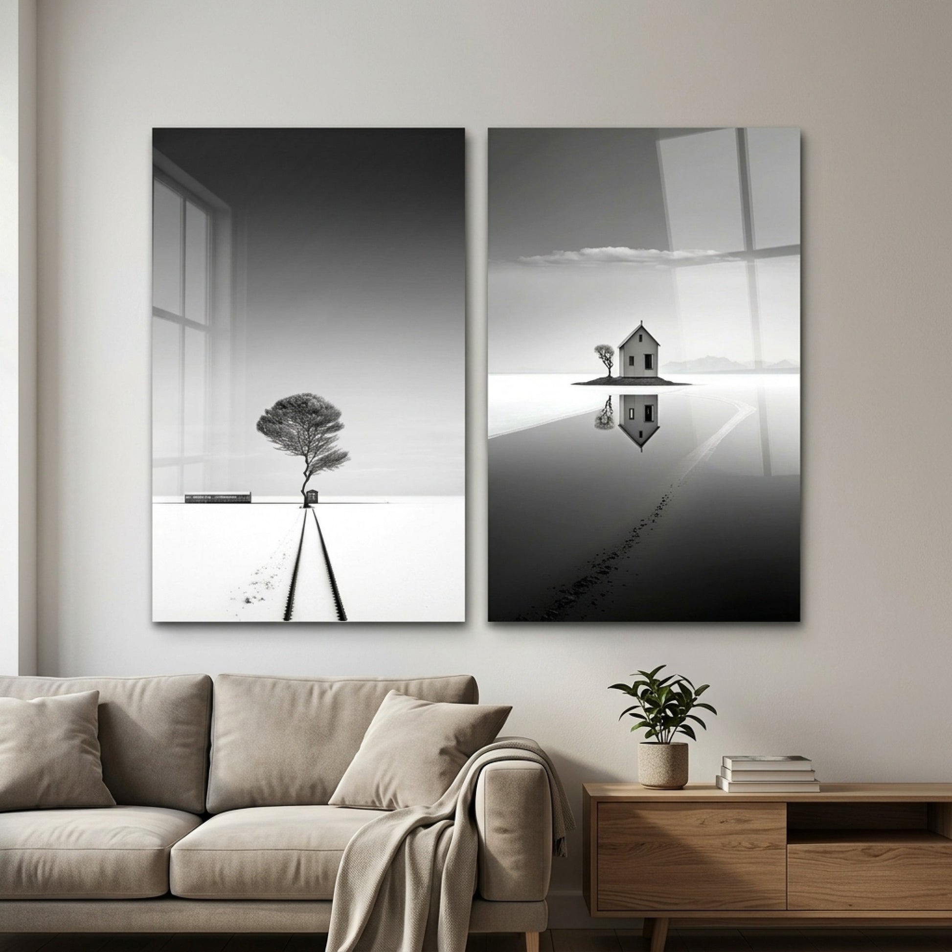 Sonsuz Yolculuk Minimal Cam Dikey 2'li Set Cam Tablo
