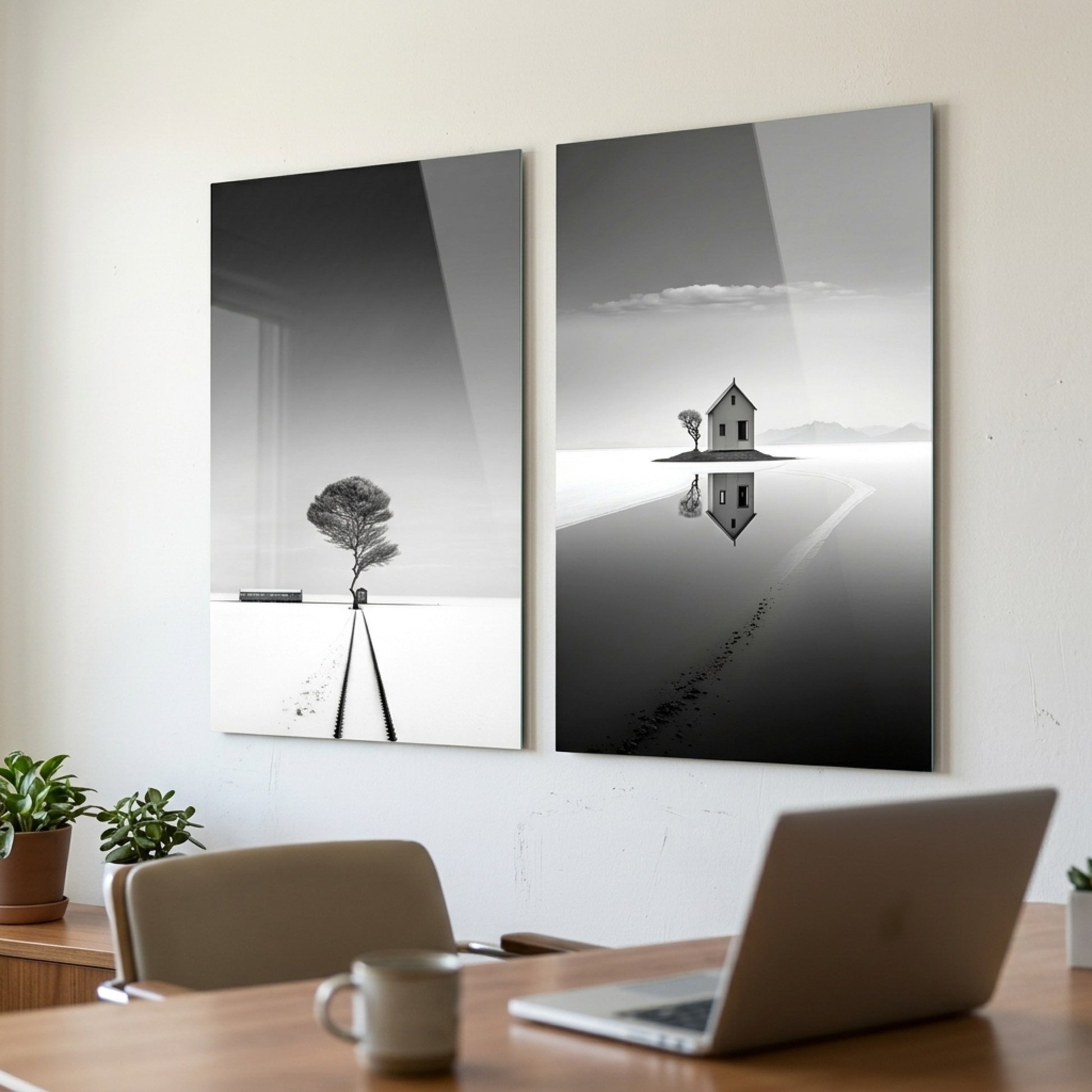 Sonsuz Yolculuk Minimal Cam Dikey 2'li Set Cam Tablo