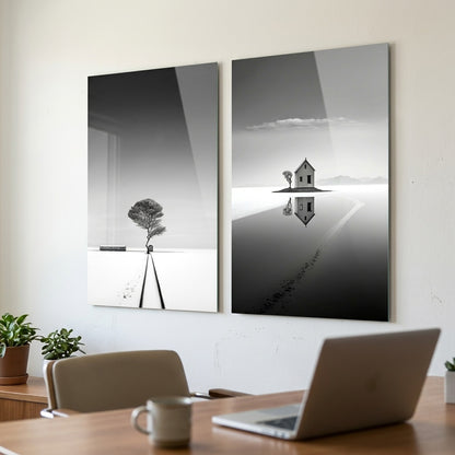 Sonsuz Yolculuk Minimal Cam Dikey 2'li Set Cam Tablo