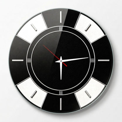 Art Deco Stil Siyah Beyaz Saat Cam Saat