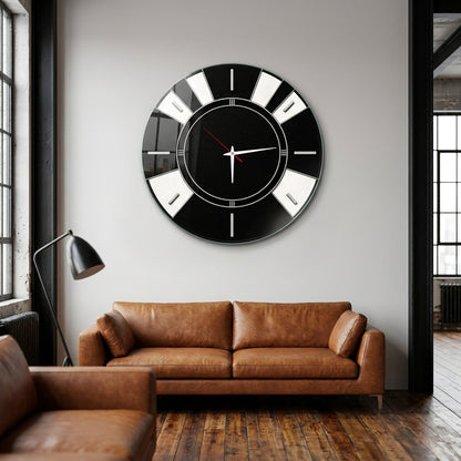 Art Deco Stil Siyah Beyaz Saat Cam Saat