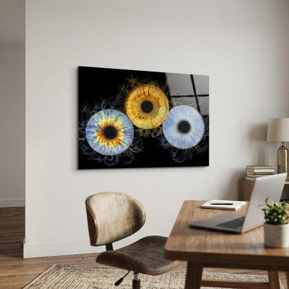 Modern Renkli İris Makro Su Sıçraması Sanatı Yatay Cam Tablo