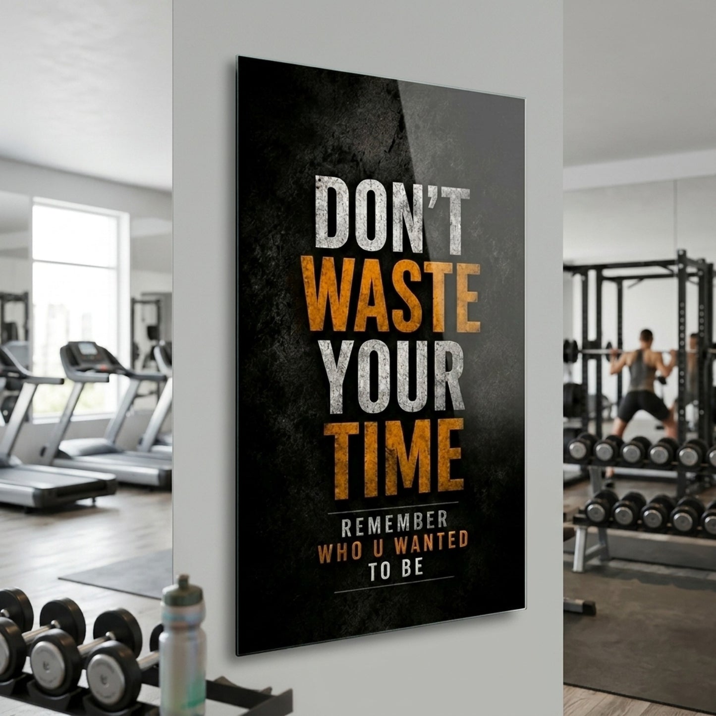 Don't Waste Your Time Motivasyon Esintili Duvar Sanati Dikey Cam Tablo