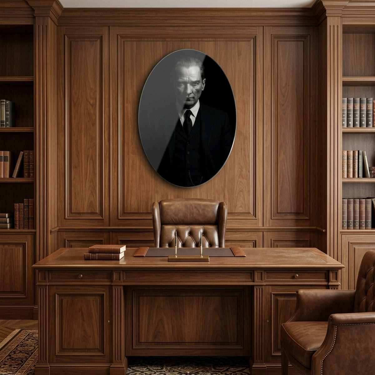 Atatürk Klasik Portre Oval Dikey Cam Tablo