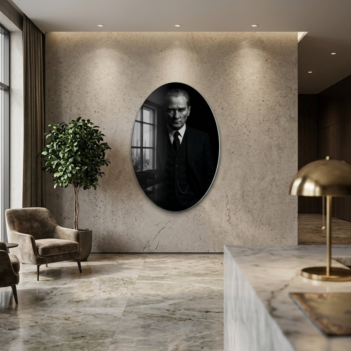 Atatürk Klasik Portre Oval Dikey Cam Tablo