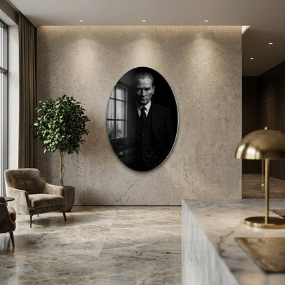Atatürk Klasik Portre Oval Dikey Cam Tablo