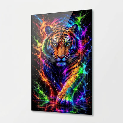Rengarenk Neon Kaplan Sanat Baskısı Dikey Cam Tablo