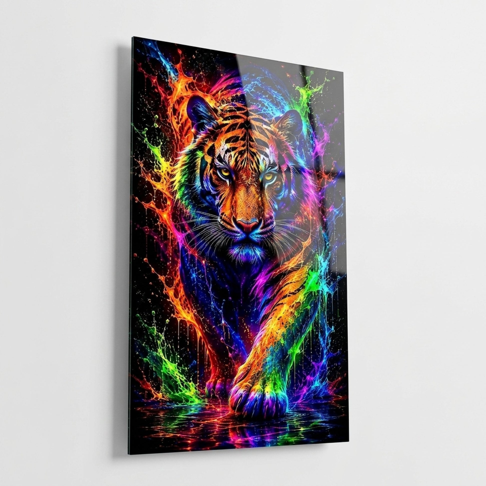 Rengarenk Neon Kaplan Sanat Baskısı Dikey Cam Tablo