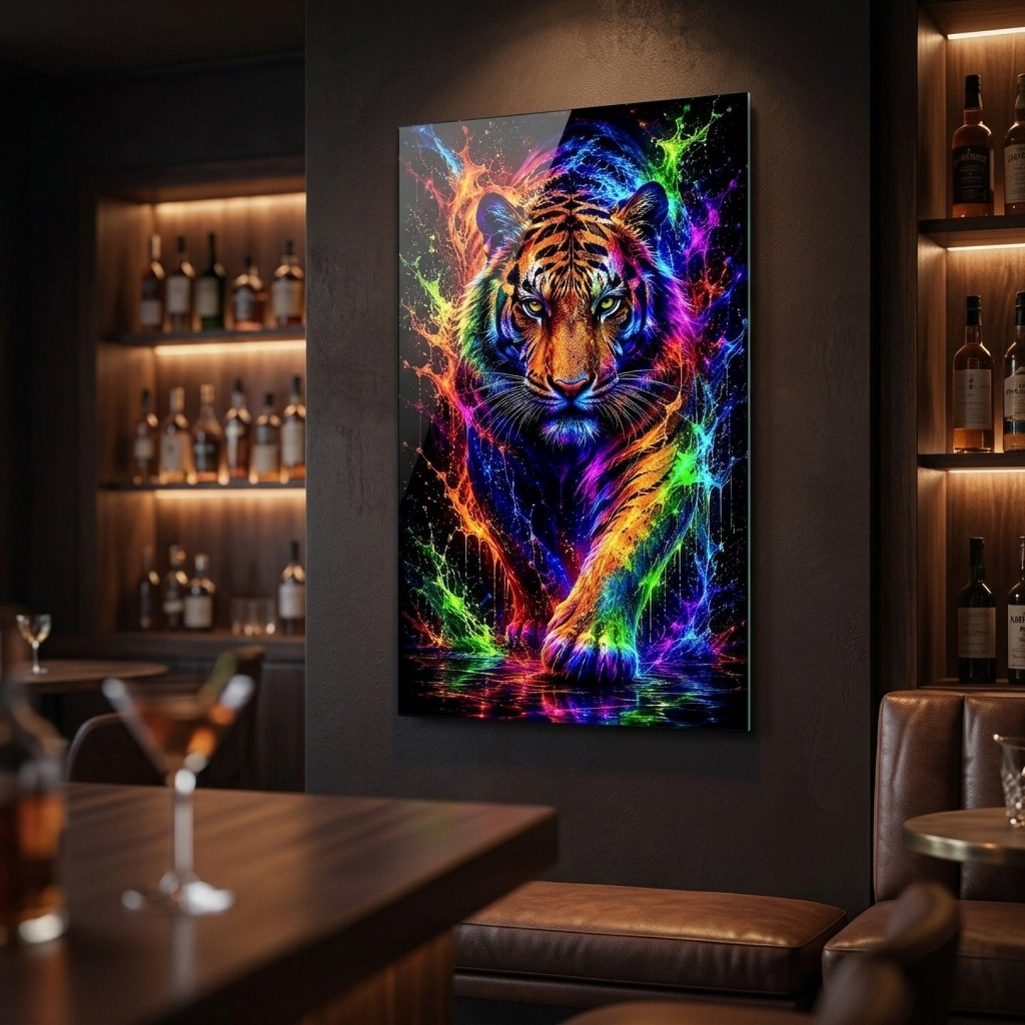 Rengarenk Neon Kaplan Sanat Baskısı Dikey Cam Tablo