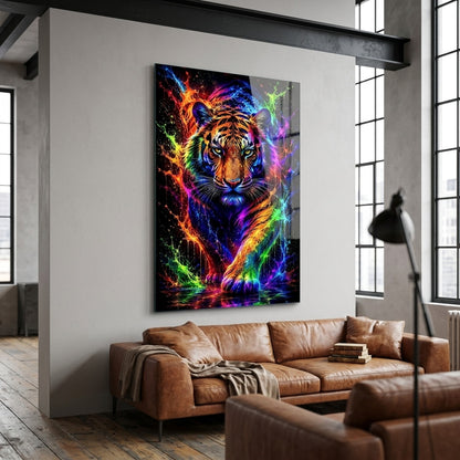 Rengarenk Neon Kaplan Sanat Baskısı Dikey Cam Tablo