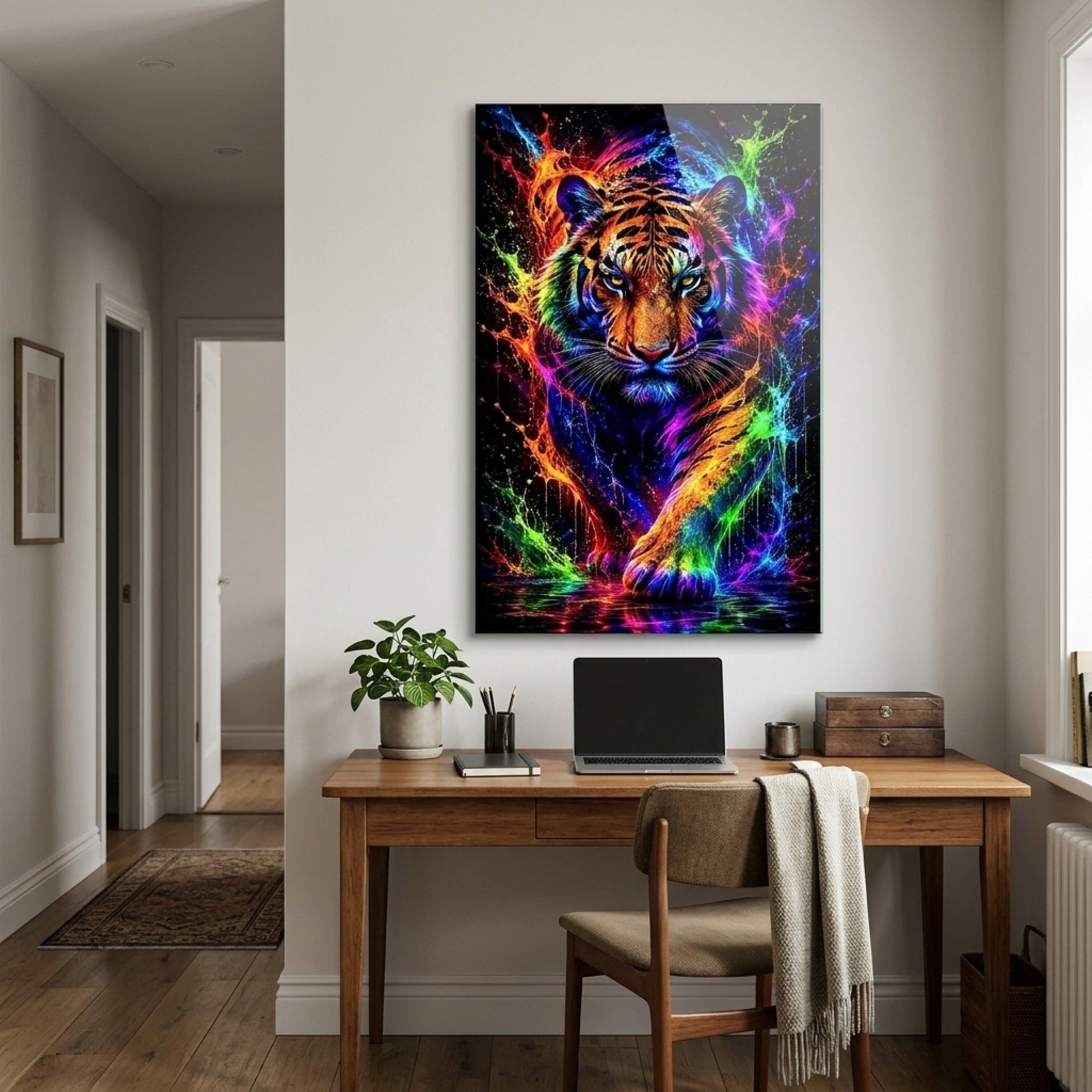 Rengarenk Neon Kaplan Sanat Baskısı Dikey Cam Tablo