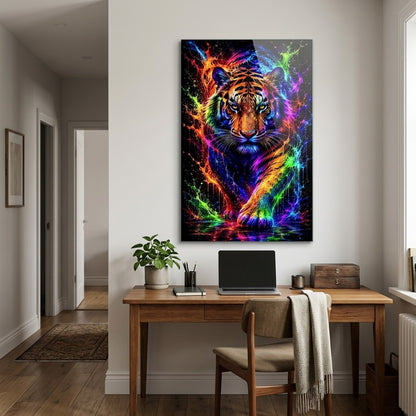 Rengarenk Neon Kaplan Sanat Baskısı Dikey Cam Tablo