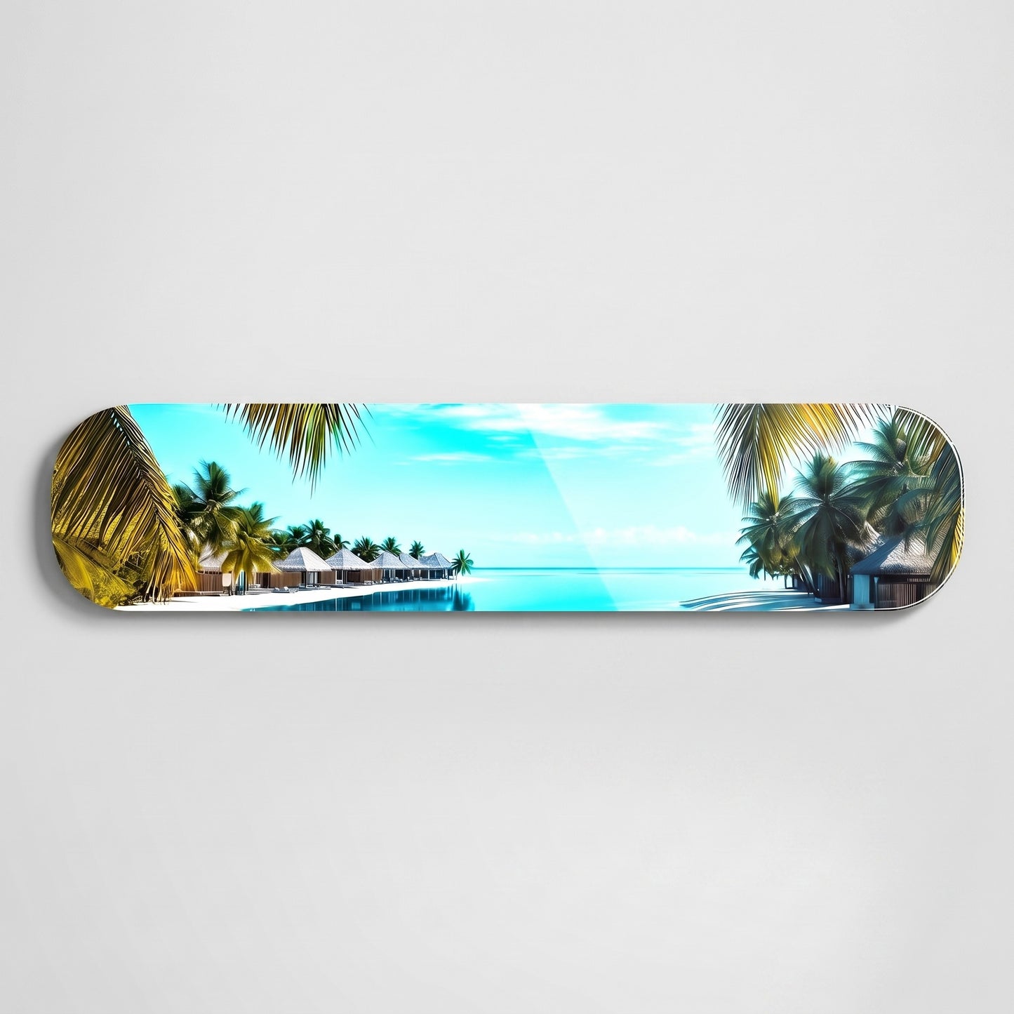 Tropik Cennet Maldivler Skate Board Yatay Cam Tablo