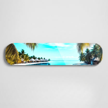 Tropik Cennet Maldivler Skate Board Yatay Cam Tablo