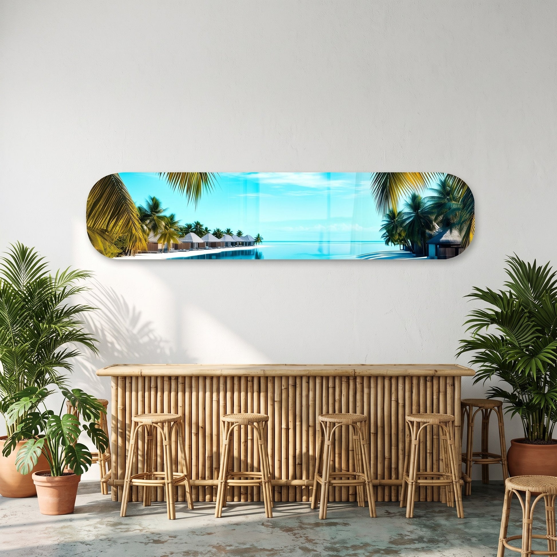 Tropik Cennet Maldivler Skate Board Yatay Cam Tablo