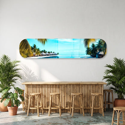 Tropik Cennet Maldivler Skate Board Yatay Cam Tablo