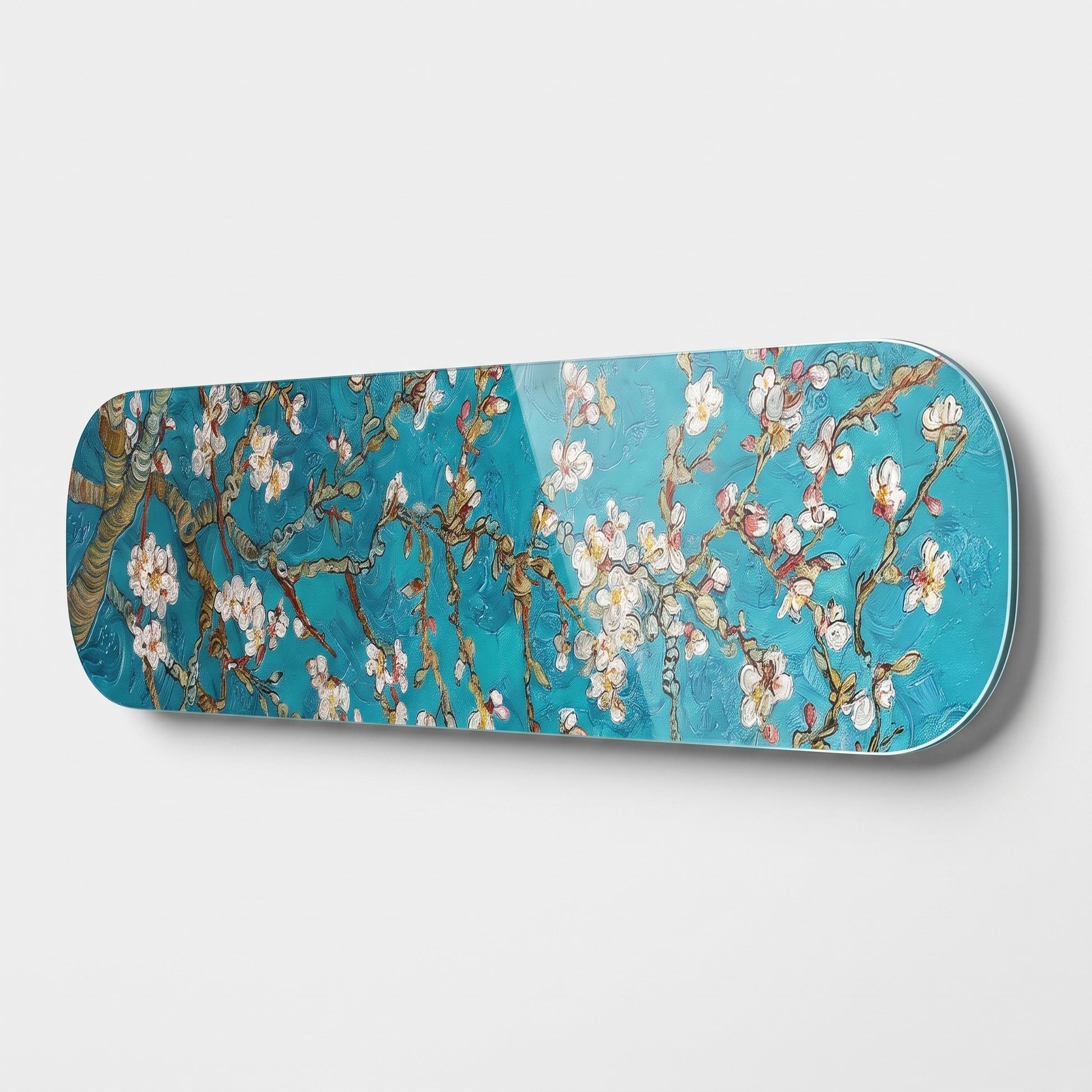 Van Gogh Badem Çiçekleri Yağlıboya Skate Board Yatay Cam Tablo