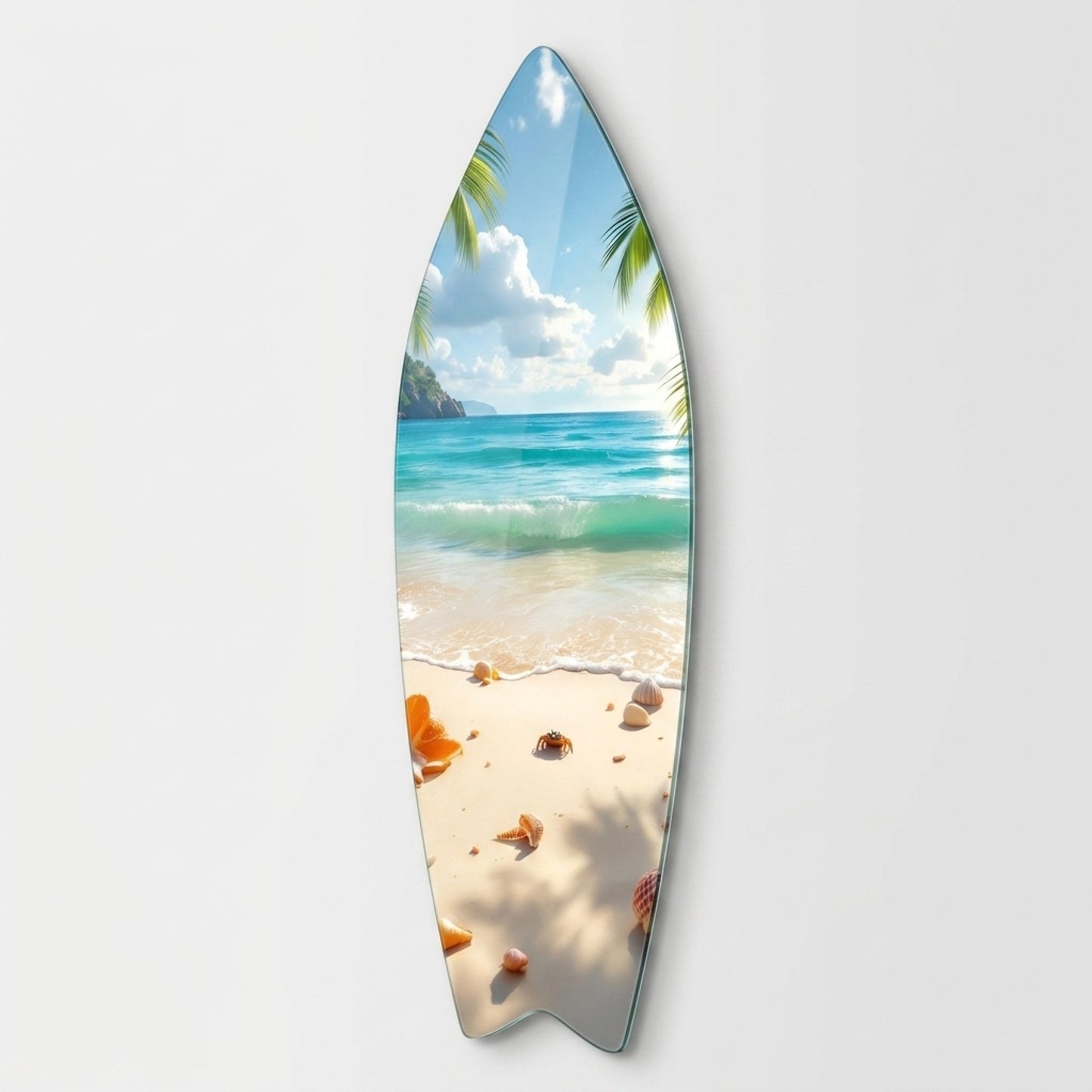 Tropikal Deniz Sahil Manzarası Deniz Kabukları Surf Board Cam Tablo