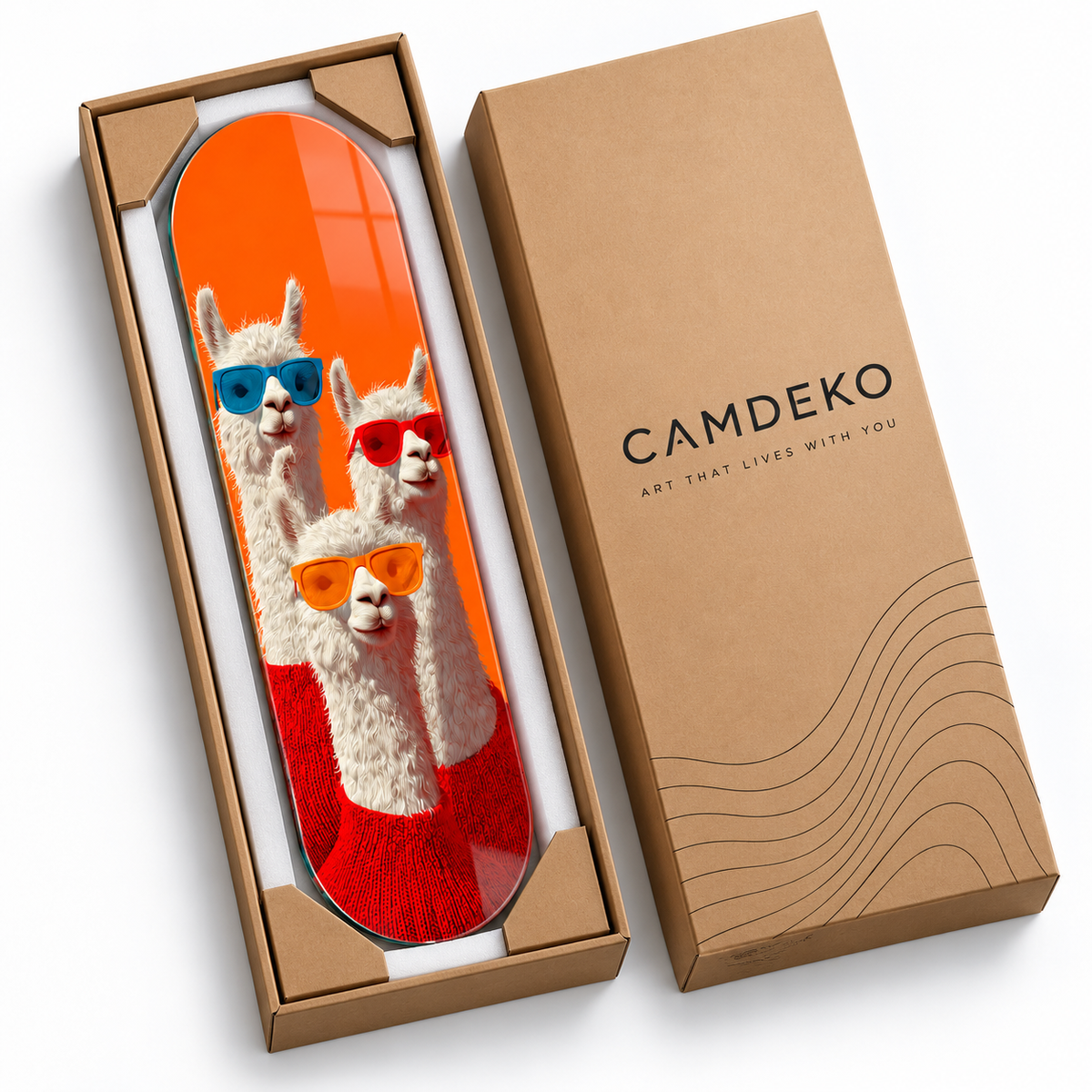 CAMDEKO koruyuculu kraft paketleme - gözlüklü alpakalar Skate Board cam tablo