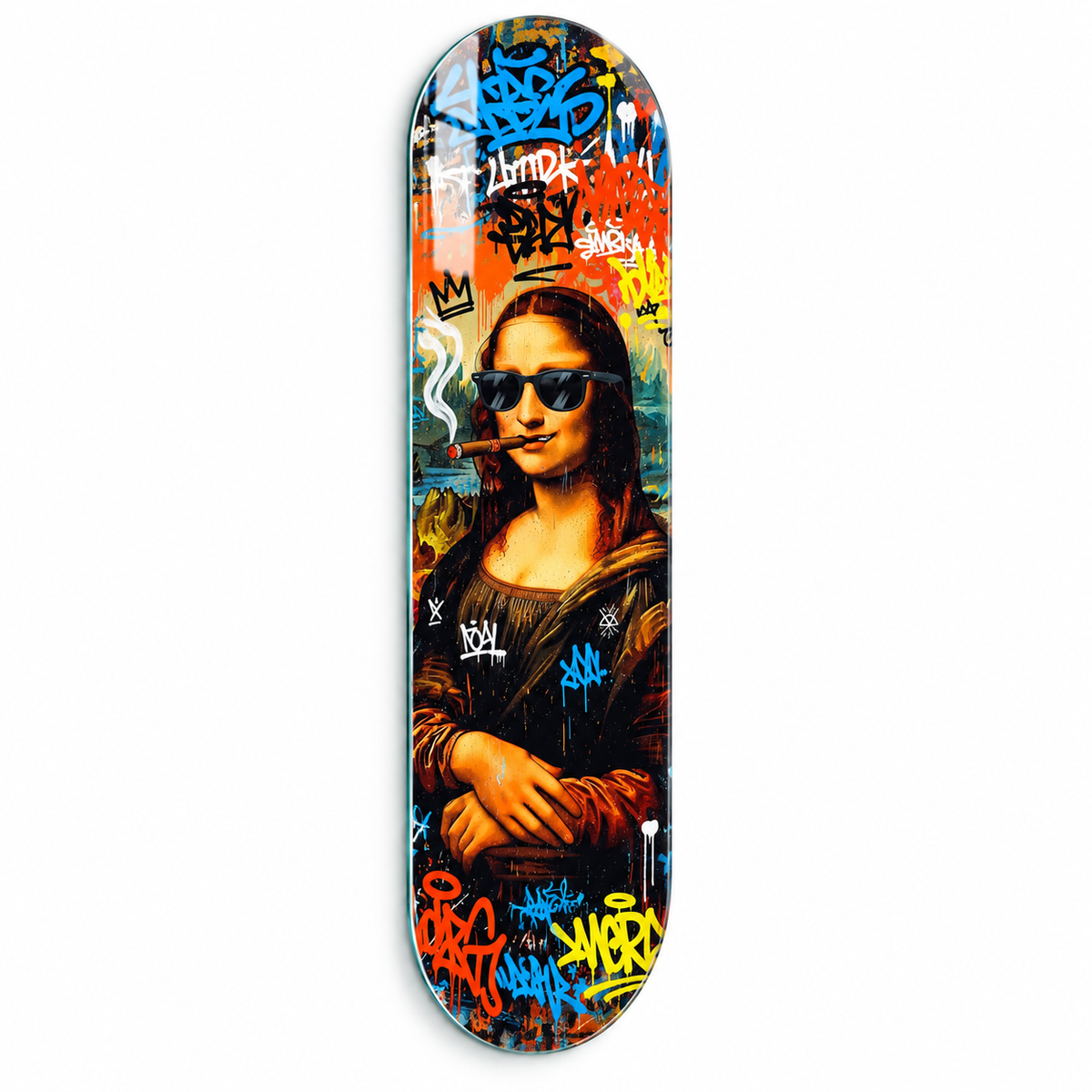 Graffiti Mona Lisa Skate Board cam tablo - beyaz zemin