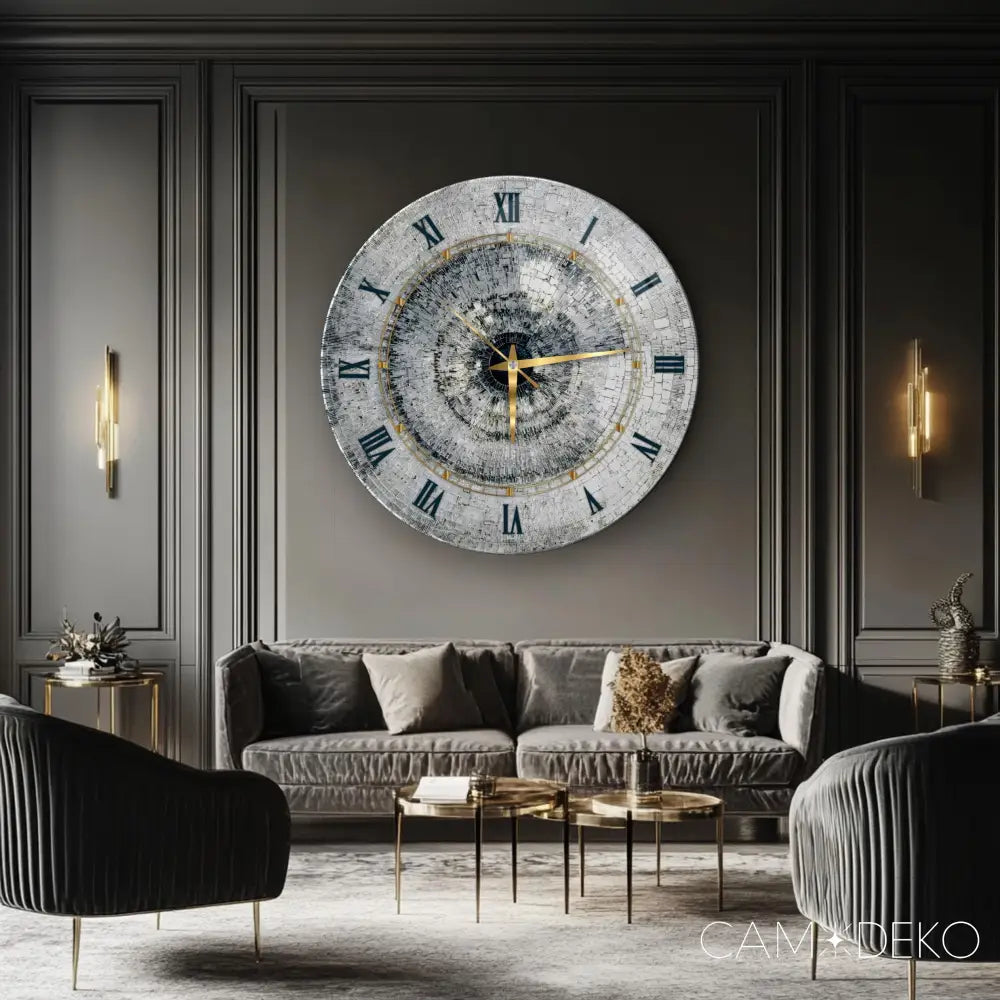 Gümüş Mozaik Desen Cam Saat Kırılmaz Cam Saat