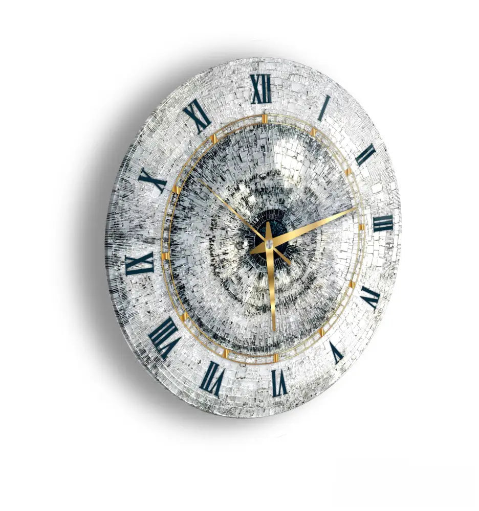 Gümüş Mozaik Desen Cam Saat Kırılmaz Cam Saat