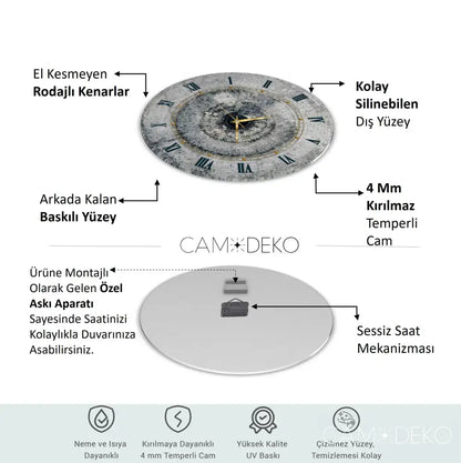 Gümüş Mozaik Desen Cam Saat Kırılmaz Cam Saat