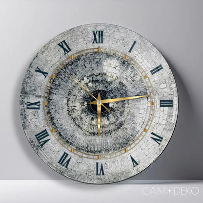 Gümüş Mozaik Desen Cam Saat Kırılmaz Cam Saat