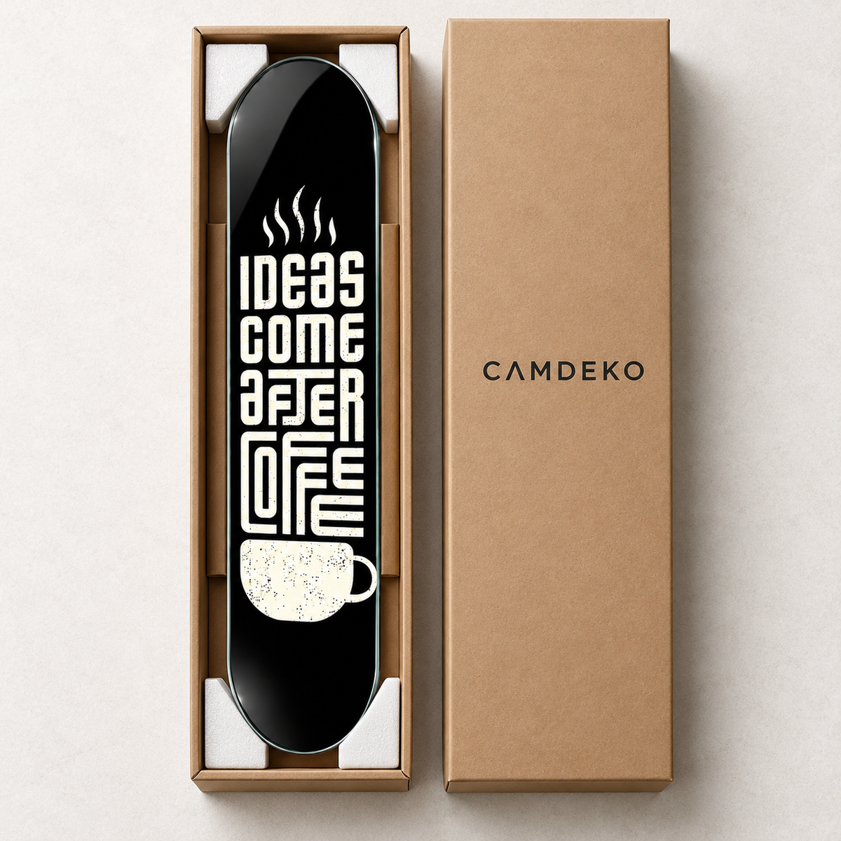 CAMDEKO güvenli paketleme - kahve temalı Skate Board cam tablo