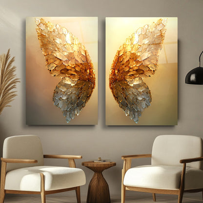 Gold Melek Kanatları İkili Set Cam Tablo