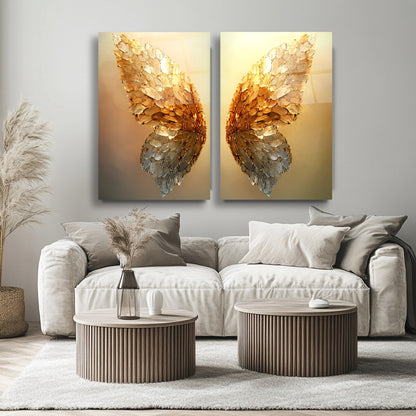 Gold Melek Kanatları İkili Set Cam Tablo