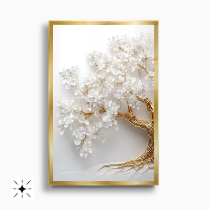 Gold Beyaz Hayat Ağacı İkili Set Cam Tablo