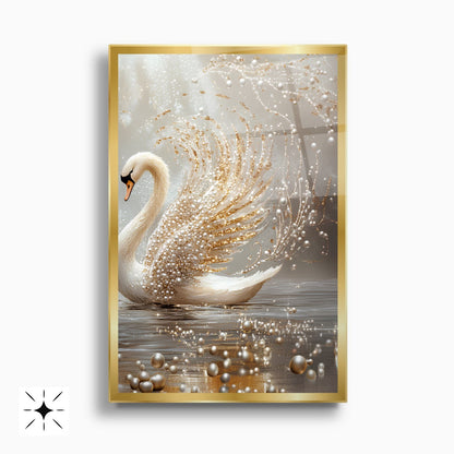 Gold İncili Çifte Kuğular İkili Set Cam Tablo