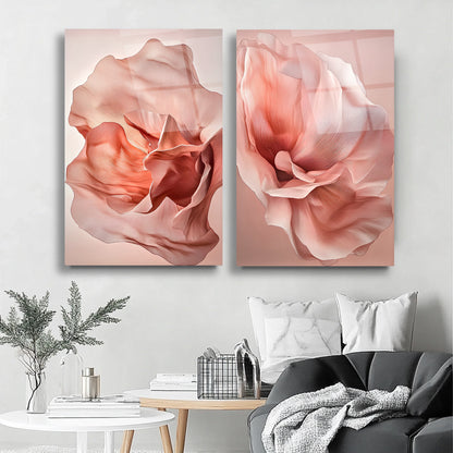 Pembe Çiçek İkili Set Cam Tablo