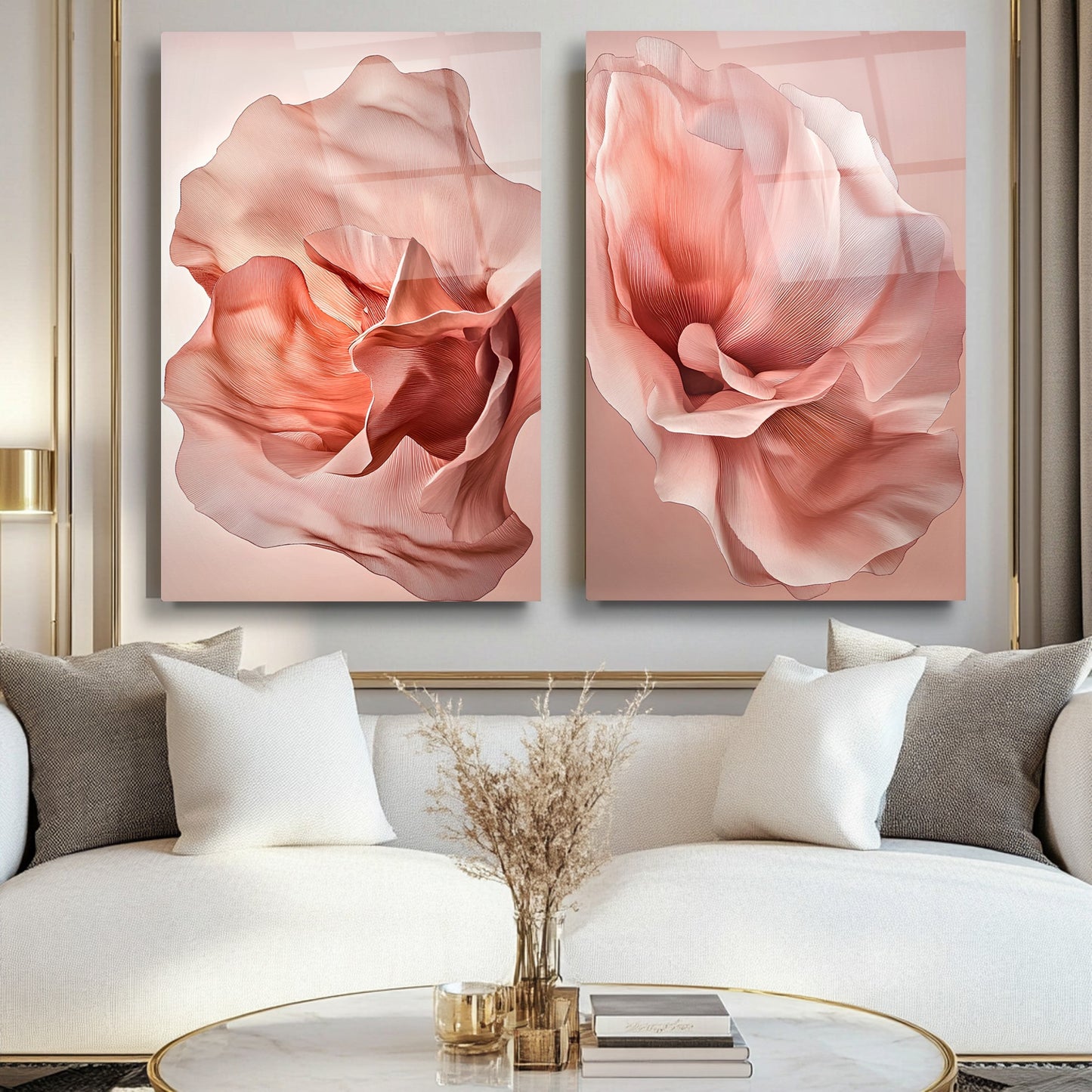 Pembe Çiçek İkili Set Cam Tablo