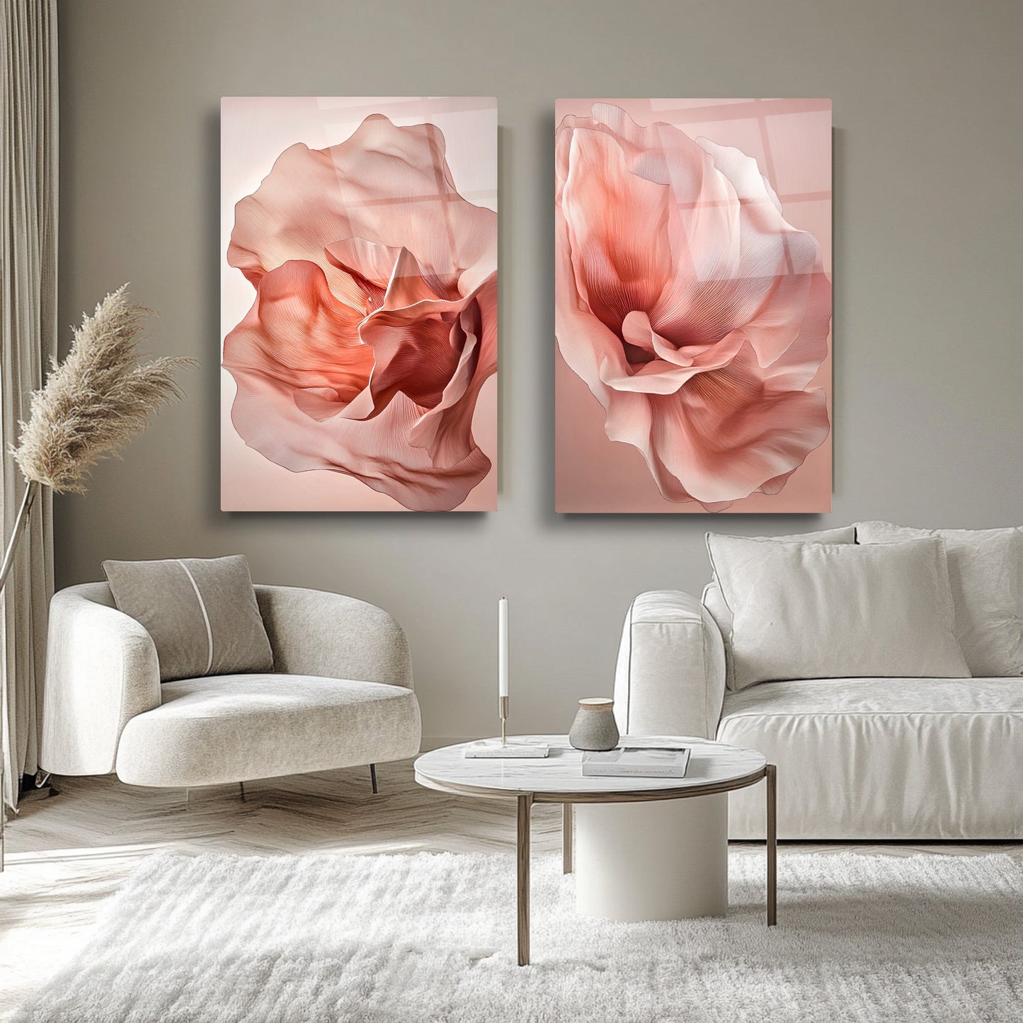 Pembe Çiçek İkili Set Cam Tablo