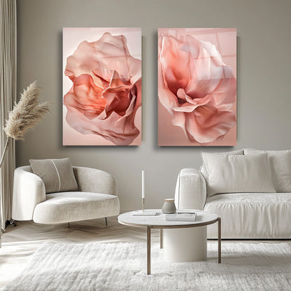 Pembe Çiçek İkili Set Cam Tablo