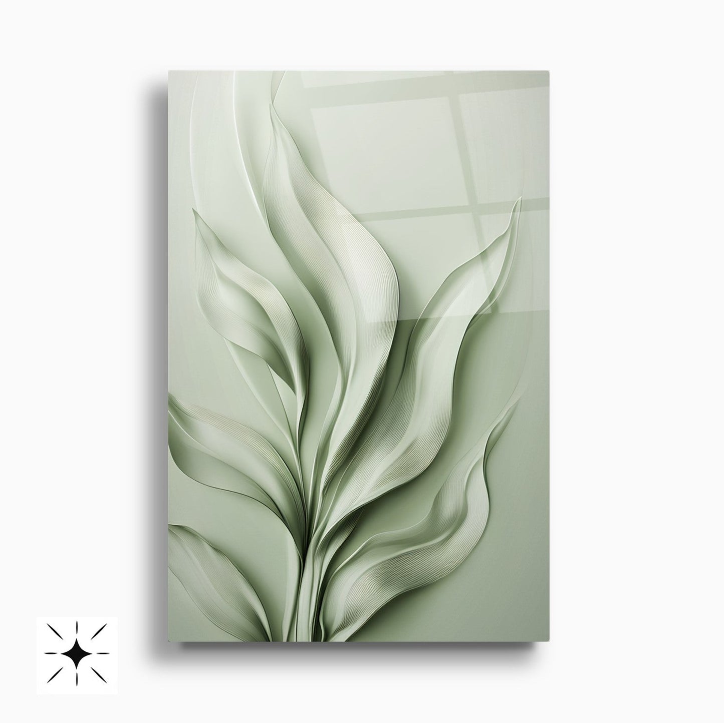 Soyut Yeşil Yapraklar İkili Set Cam Tablo