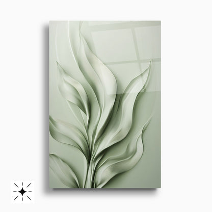 Soyut Yeşil Yapraklar İkili Set Cam Tablo