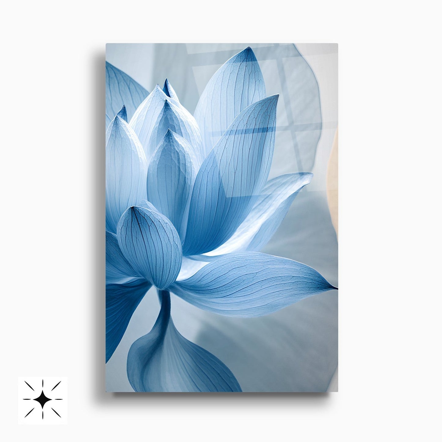 Mavi Beyaz Çiçekler İkili Set Cam Tablo