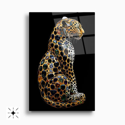 Taşlı Gold Leoparlar İkili Set Cam Tablo