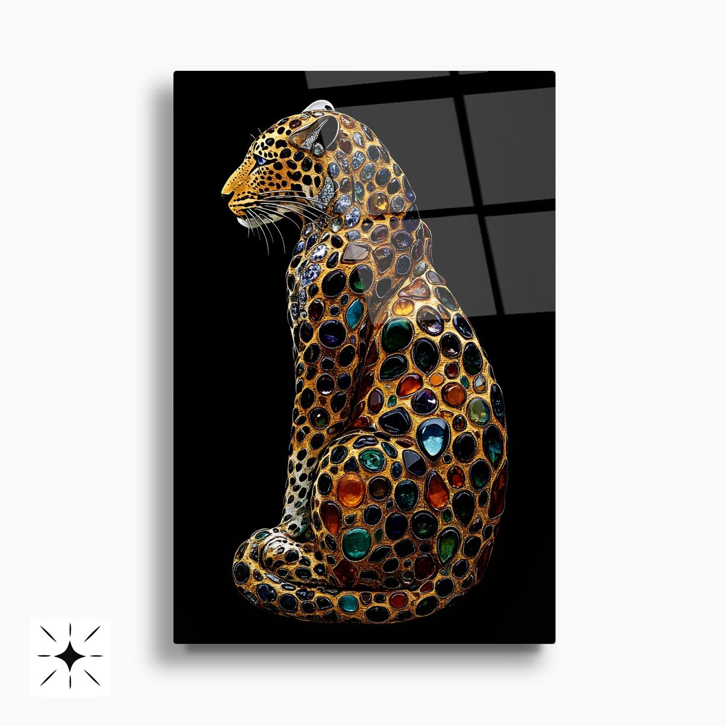 Taşlı Gold Leoparlar İkili Set Cam Tablo