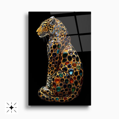 Taşlı Gold Leoparlar İkili Set Cam Tablo