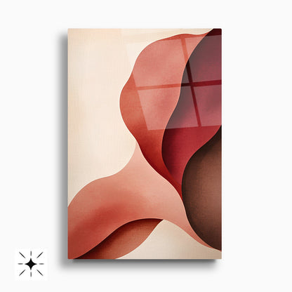 Kırmızı Soyut Yapraklar İkili Set Cam Tablo