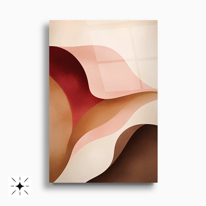 Kırmızı Soyut Yapraklar İkili Set Cam Tablo