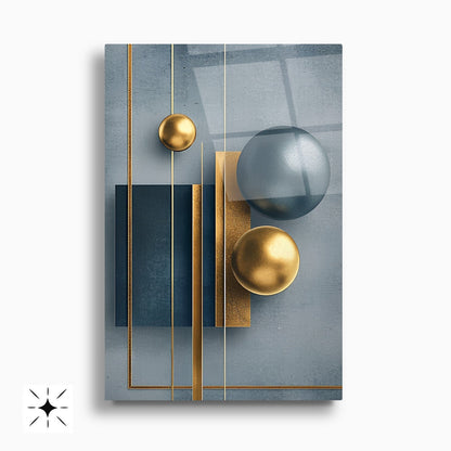 Soyut Gold Mavi İkili Set Cam Tablo